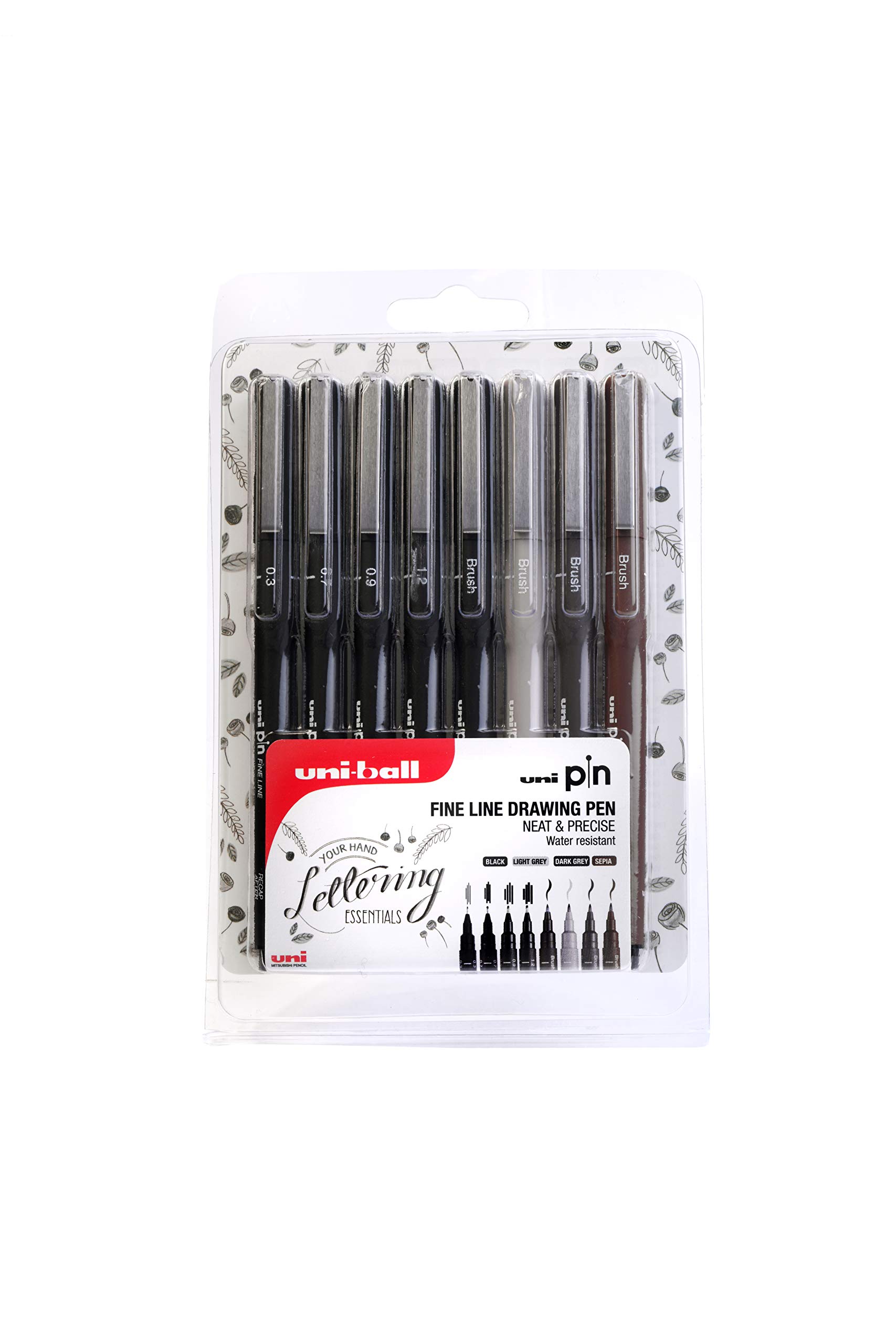 uni -ball 153544968 Pin Pack of 5 Felt Tip Pens Sepia/Dark Grey/Black Assorted 5 Sizes โ image 1