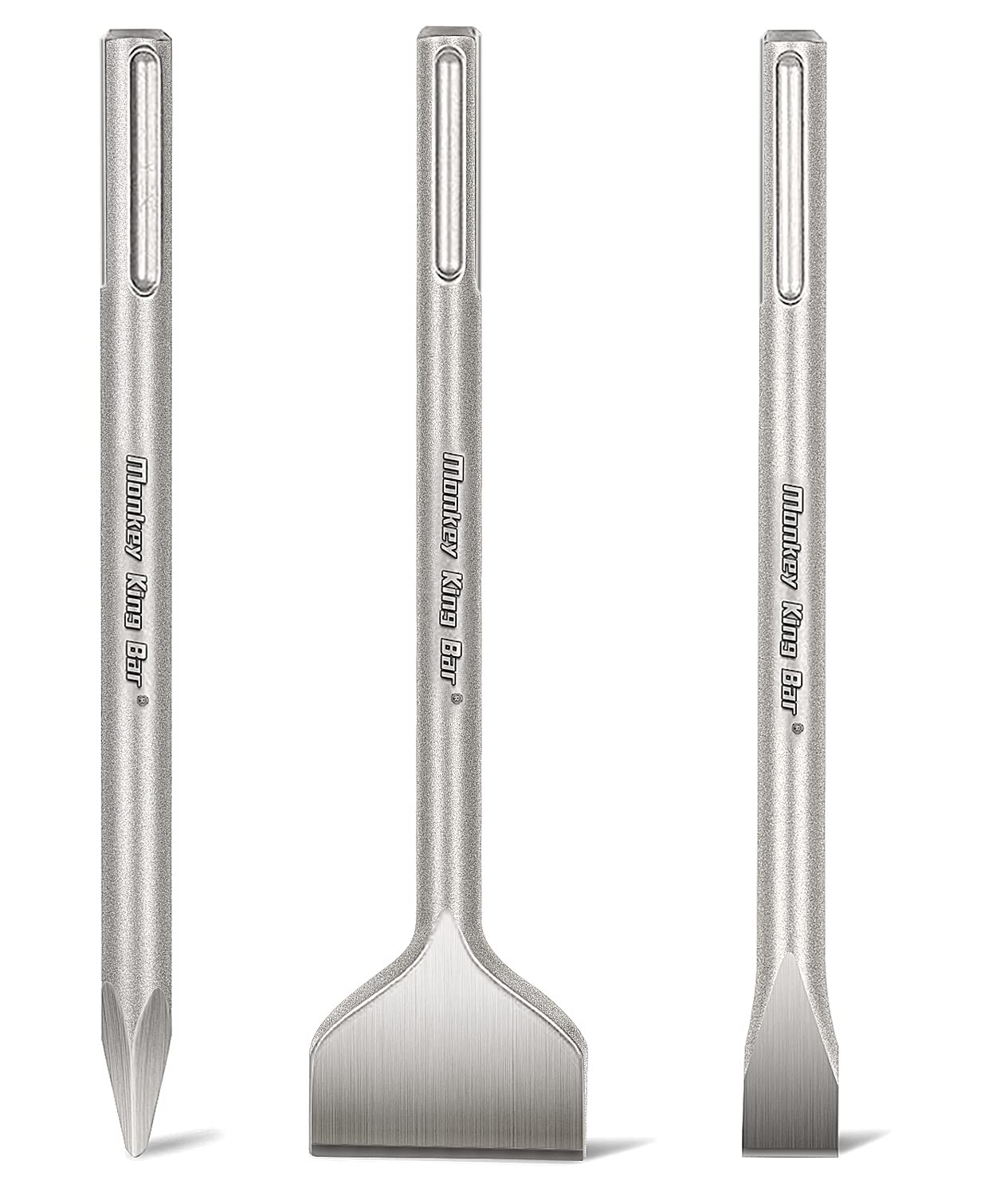 Monkey King Bar SDS-Max Chisel Set: Pointed, Flat & Scaling Chisels (280mm, 305mmX76mm, 280mmX25mm) for SDS Max Drills