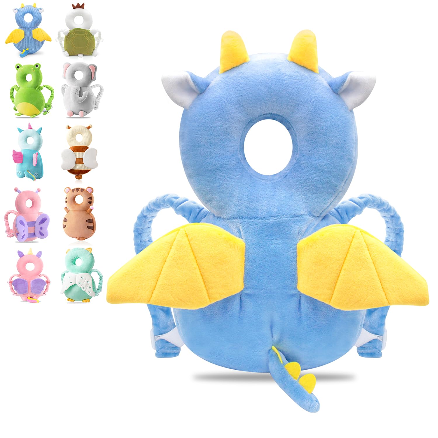 JINYJIA Baby Head Protector Backpack, Protection Pillow, Adjustable Toddler Soft Pads, Safety for 4-24 Months Learning Walking, Plush Dragon