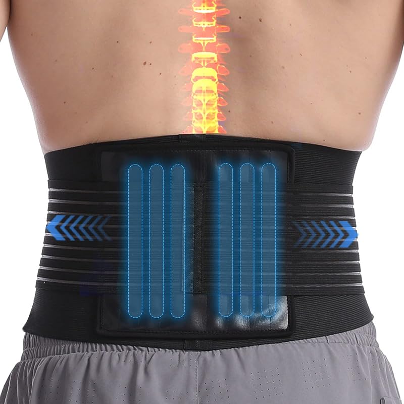 Paskyee Lower Back Support Belt with 6 Stays Adjustable Lumbar Brace
