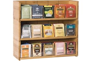 X-cosrack Bamboo Tea Bag Organizer Storage Box, 3 Tier Stackable Tea Bag Box Natural Wood, Wall Mount Tea Chests with Acrylic for tea bags Office Kitchen Cabinet Pantry