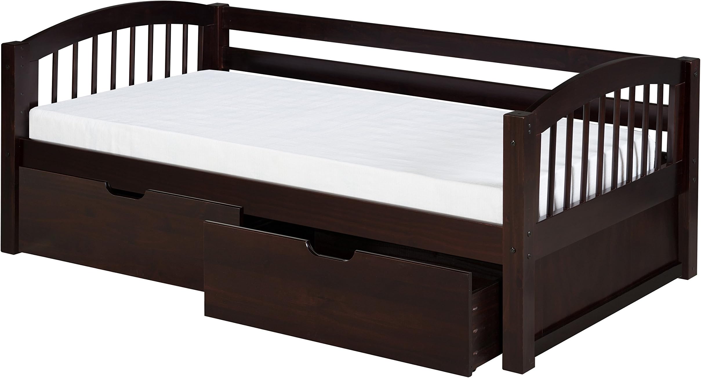 Camaflexi Arch Spindle Style Solid Wood Daybed with Drawers, Twin, Cappuccino