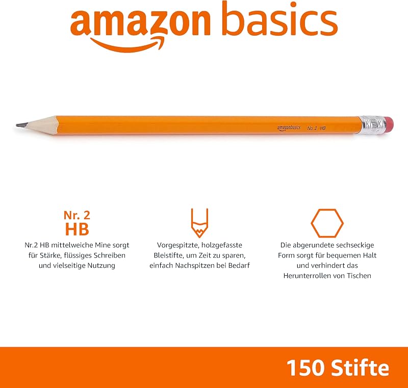 Graphit-HB-2-Bleistifte mit Holzschaft, vorgespitzt, nicht schmierende Radierspitze, Schule, 150er-Pack