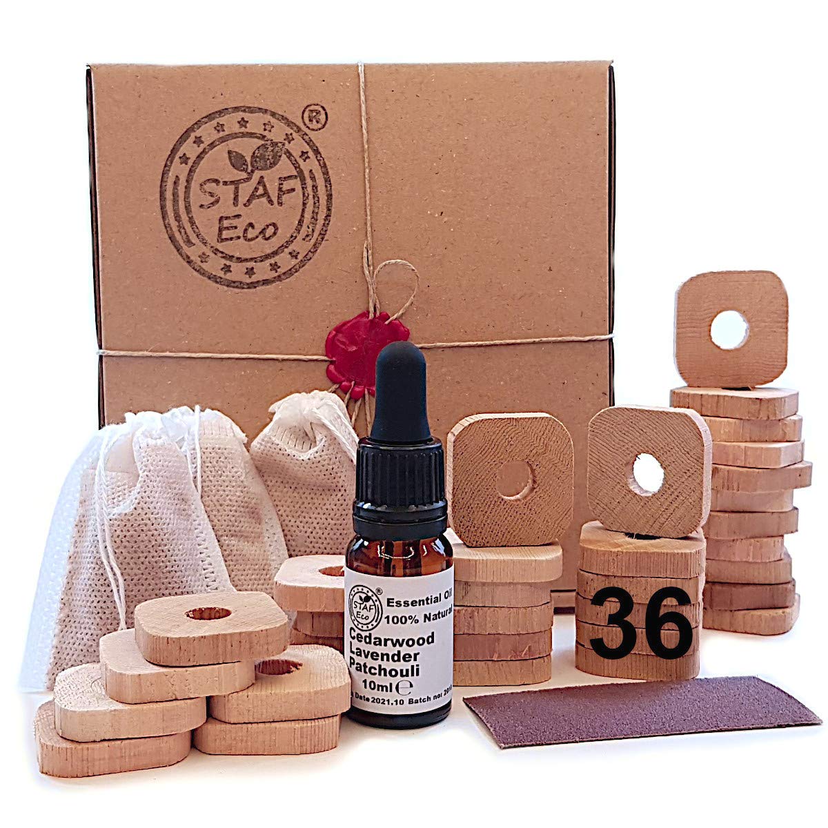 STAFECO Moth Repellent for Wardrobes Drawers Natural Cedarwood Rings Bloks Clothes Moths Anti-Moth + Oil Mix (Set Medium 36)