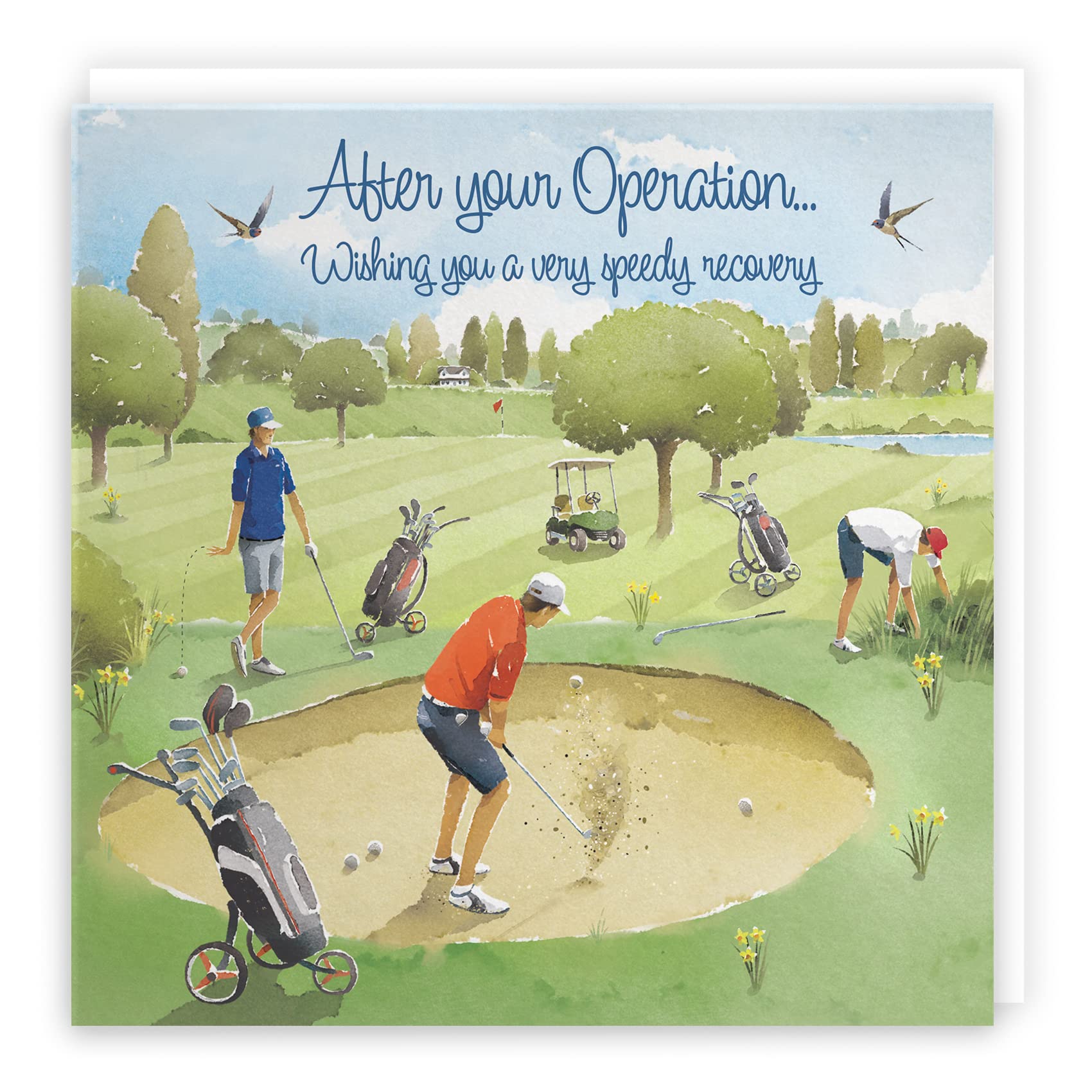 Hunts England - After Operation Golfing Card 'Golf Bunker' Milo's Gallery Collection Speedy Recovery Get Well Soon For Colleagues, Friends, Him, Men, etc., 148 x 148 mm