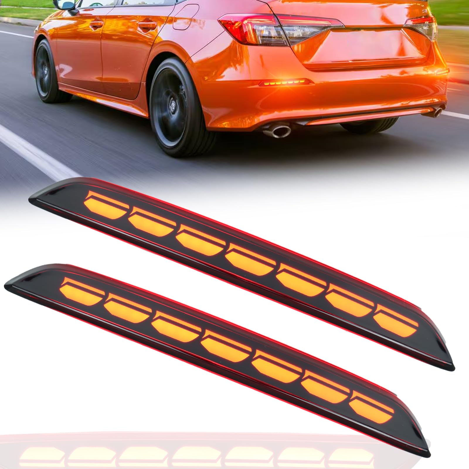 Photo 1 of GEEGEETOP Red Lens LED Rear Reflector Bumper Fog Light Assembly kit for Honda Civic Hatchback 2022-2024,Turn Signal Light&Brake Light&Daytime Running Light,2 PCS (Smoked)