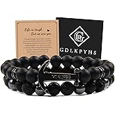 GDLKPYHS Black Obsidian Bracelet for Men - Black Tourmaline Beaded Bracelets - Mens Bracelet Set 8MM Black Onyx Hematite Lava Stone Beads Triple Protection Bracelet for Men Women Gifts