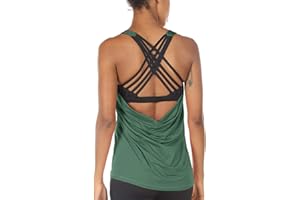 icyzone Women's Open Back Workout Athletic Yoga Tank Tops with Built in Bra