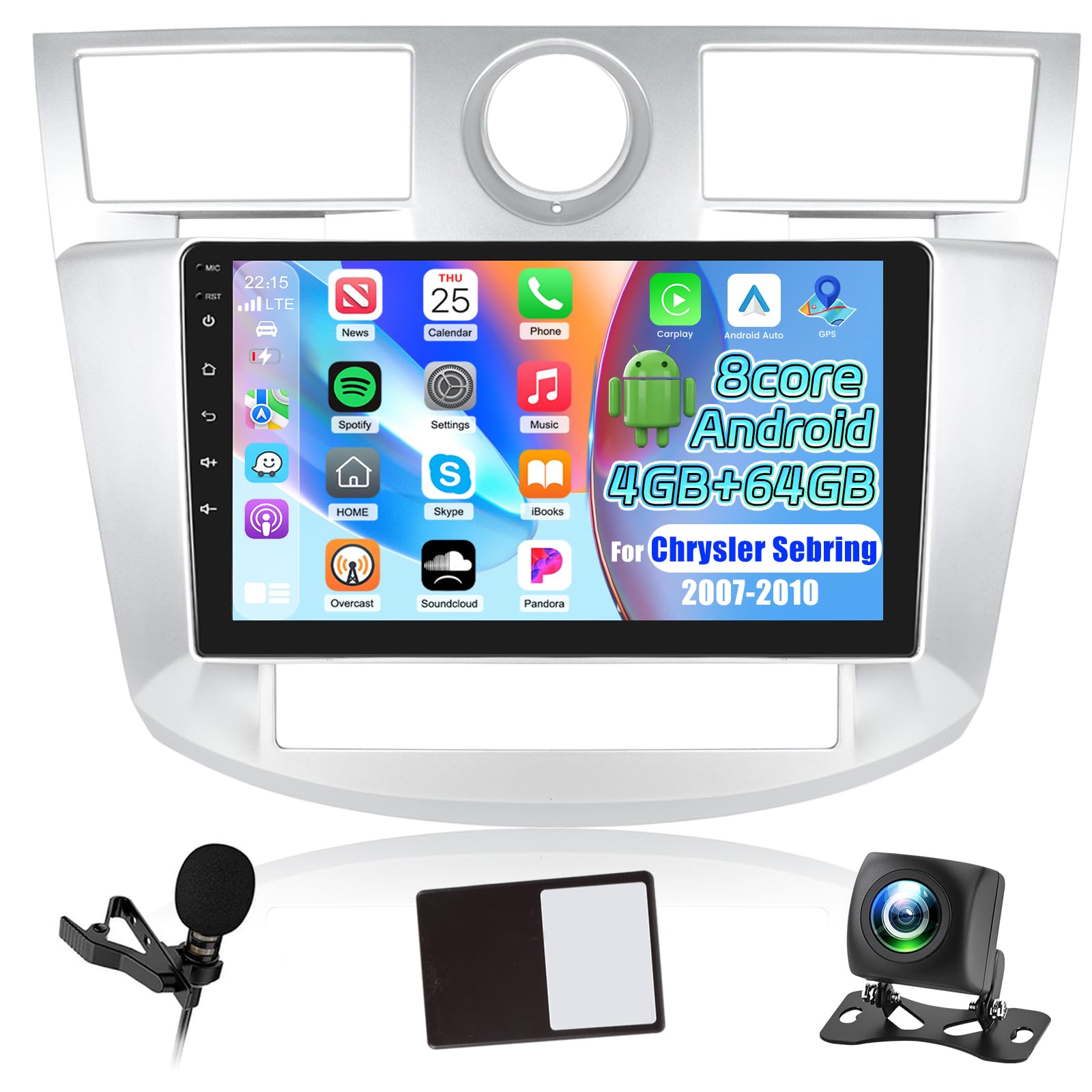 Photo 1 of [8 Core 4+64G] NHOPEEW Android Car Radio for Chrysler Sebring 2007-2010 with Wireless Carplay and Android Auto - 9 Inch IPS Touchscreen Car Stereo - GPS Navi/DSP/WiFi/SWC + AHD Backup Camera