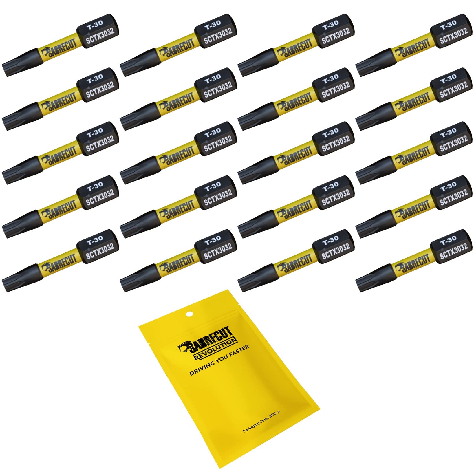 20 x SabreCut SCTX3032_20 32mm T30 TX30 Magnetic Impact Screwdriver Driver Bits Set Torx Heavy Duty