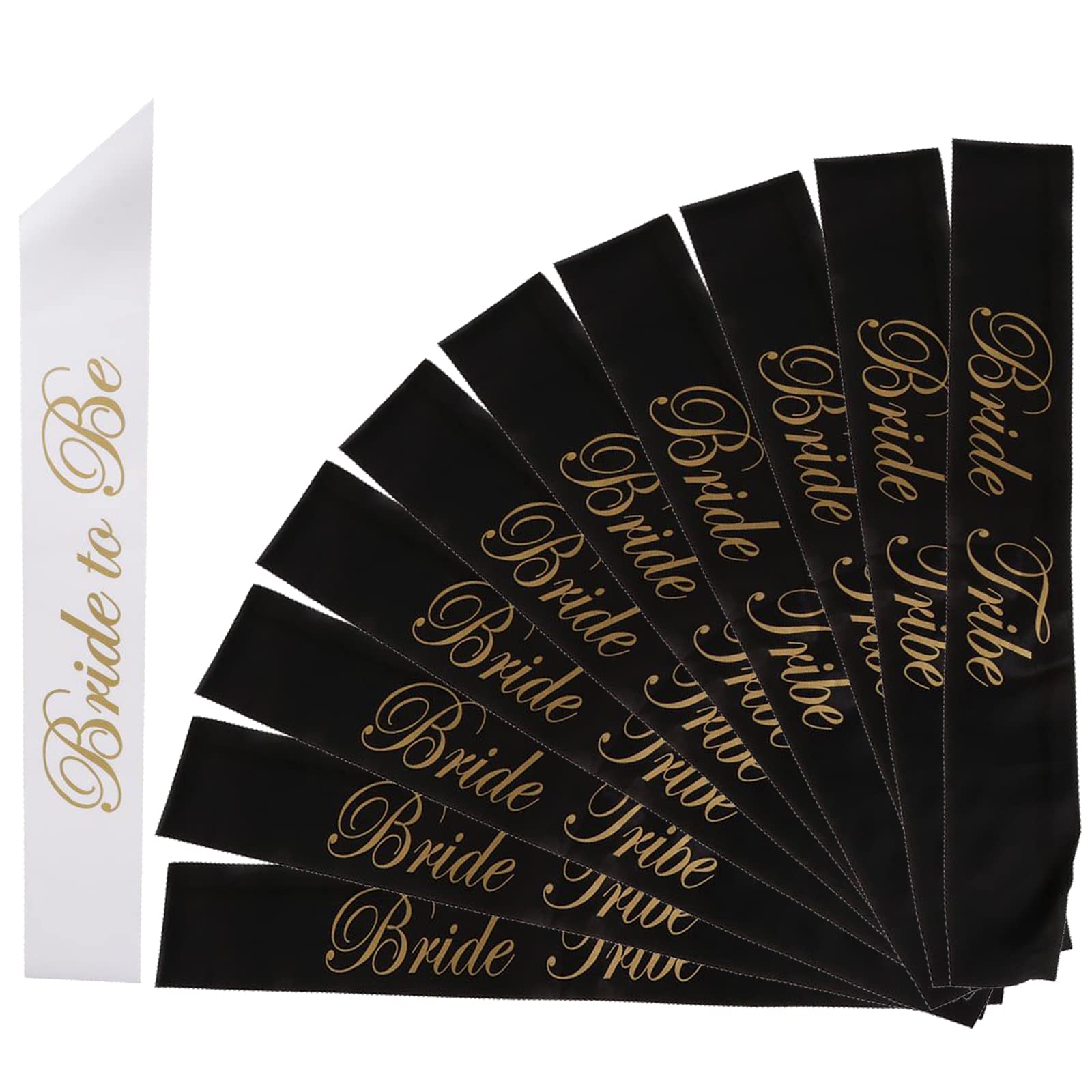 Alledomain 11Pcs Bride to Be Sashes Set - 1 White Bride to Be Sash & 10 Black Bride Tribe Sashes Bachelorette Party Supplies with Gold Font Sash Bridesmaid Sashes for Hen Party Wedding Decorations