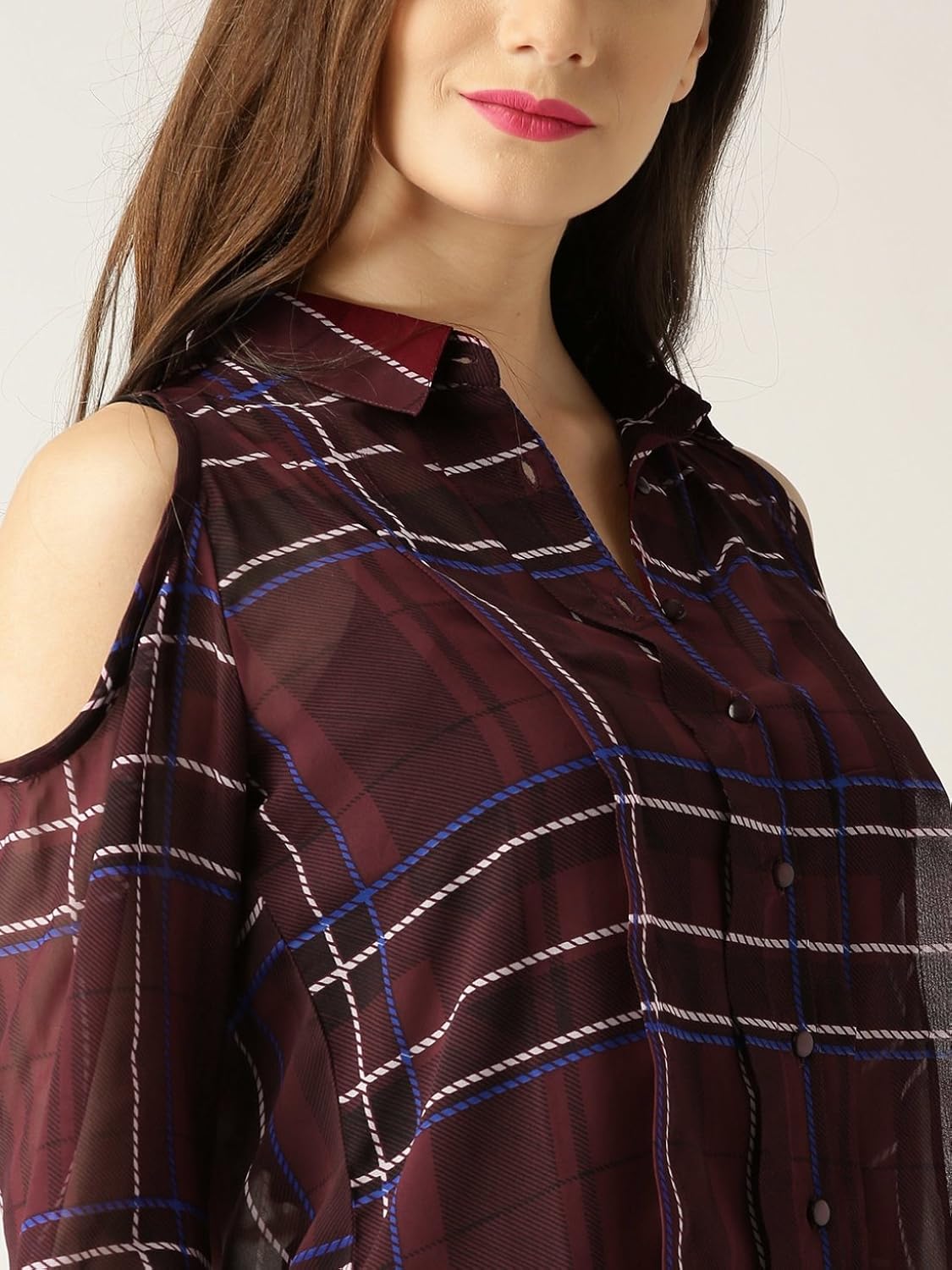 marie claire women maroon checked casual shirt (mc563)
