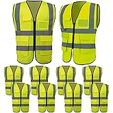 Lavori-AK 10 Pack Reflective Safety Vests with Pockets & Zipper, High Visibility Yellow Construction Vest for Men Women, Durable ANSI Class 2 Work Vest Strips Vests for Outdoor Work