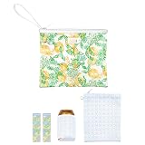Lilly Pulitzer Water Resistant Vinyl Beach Day Pouch, Zipper Bag Includes Drink Hugger, Small Pouch, and Towel Clips, Make Lemonade