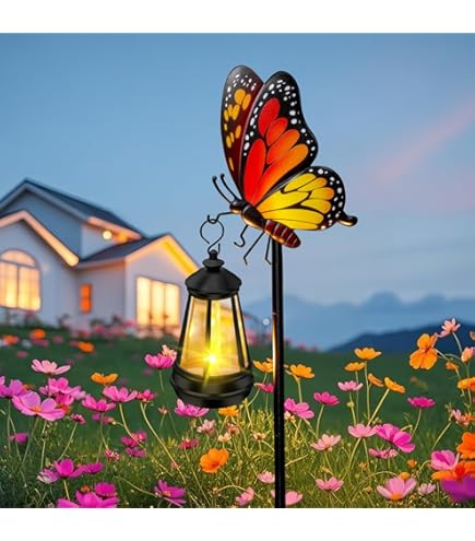 フラワー Amazon.com: Butterfly Solar Garden Stakes SET of 4 : Patio, Lawn
