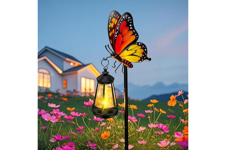 Solar Lights Outdoor Waterproof Butterfly Garden Decor,32.28in Garden Butterfly Stakes with Solar Lights,Birthday Gifts for Women Mom,Metal Decorative Lights for Yard Art Outside Patio Porch Lawn