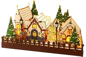 Christmas LED Wooden Village | Christmas Houses LED Winter Scene Wooden Villages | Display Pre-Lit Supplies Desktop Decor for
