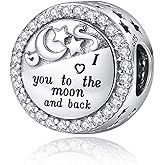 Linorui 925 Sterling Silver Charms Fit Pandora Charms Bracelet I Love You to The Moon and Back Fit Wife Mom Christmas Birthday Gift