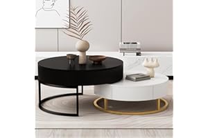 Merax Lift-Top Nesting Coffee Table with Drawers Hidden Compartment Adjustable Storage Shelf, Modern Furniture for Living Roo