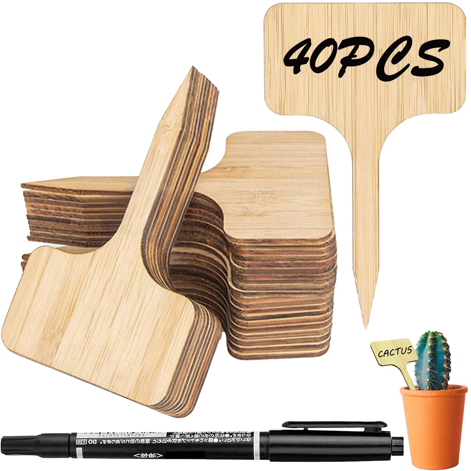 41PCS Bamboo Plant Labels,Plant Labels for Outdoor Plants,Plant Markers & Labels,Plant Tags are Used for Garden Potted Seed Vegetables Herb and Flower Outdoor (40PCS Labels 1PCS Marker Pen)