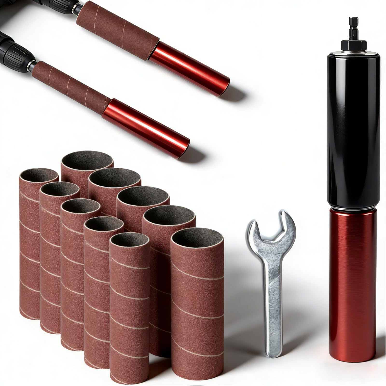 Spindle Sander Adapter, Electric Drill to Belt Grinder Adaptor, 3/8 inch Sander Hand-Held Rubber Sanding Drum Aluminum Alloy Drill Sanding Mandrel Kit for Wood Metal