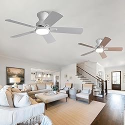 KENSID 42 Inch White Ceiling Fans with Lights and