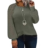Eytino Plus Size Tops for Women Lace Long Sleeve Crew Neck Waffle Knit Business Work Dressy Shirts(1X-5X)
