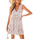 CUPSHE Swimsuit Coverup for Women Paisley Plungning V Neck Cutout Sleeveless Ruffle Beach Coverup Mini Dress