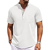 COOFANDY Mens Casual Henley Shirts Band Collar Short Sleeve T-Shirts Summer Stylish Beach Hippie Shirt