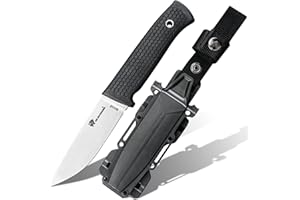 HX HX OUTDOORS HX OUTDOORS Full Tang Camping Knife, 5CR15 MOV Stainless Steel Fixed Blade Survival Bushcraft Knife with Plastic Sheath (Black)