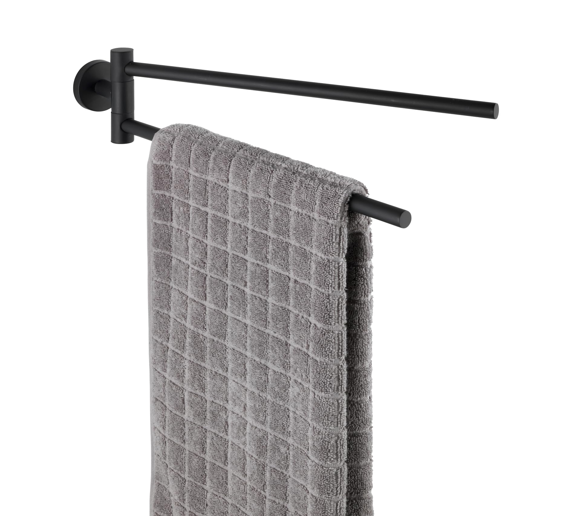 WENKO Bosio Black Matt Towel Rail with 2 Movable Arms Stainless Steel Towel Rail 2 Swivelling Arms 5.5 x 9 x 43 cm Matt