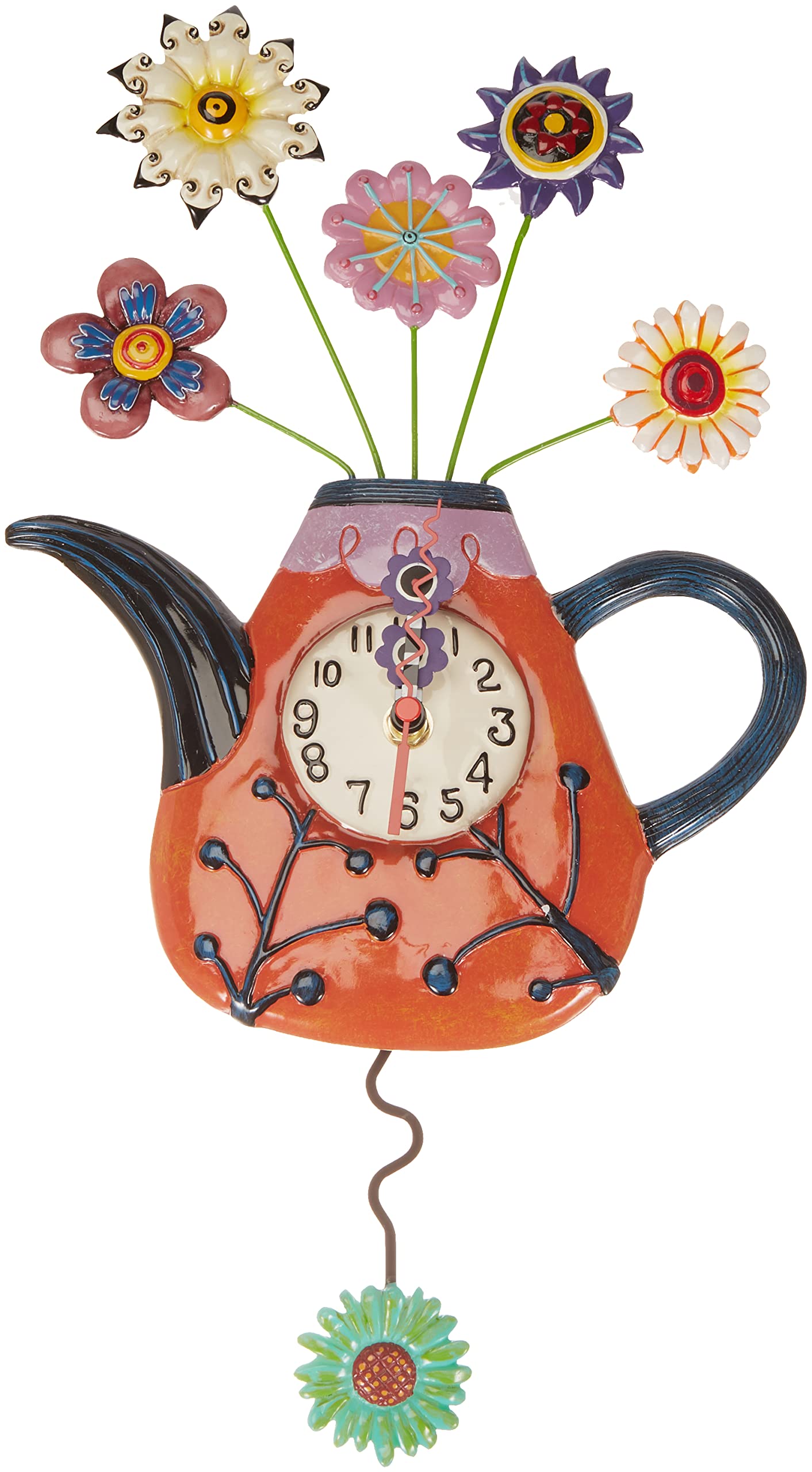 Enesco P9014 Wall Clock Teapot Red 42 cm with Flowers Resin