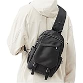 SEAFEW Black Sling Bag for Men Women, Mini Anti Theft One Strap Motorcycle Sling Backpack, Small Sling Chest Bag Daypack Crossbody Backpack for Casual Travel Hiking Gym Outdoor Sports