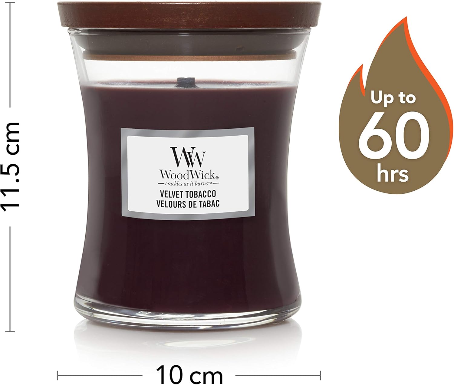 WoodWick Medium Hourglass Scented Candle with Crackling Wick Velvet Tobacco Up to 60 Hours