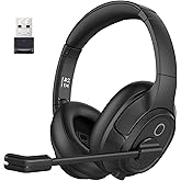 EKSA Bluetooth Headsets with Microphone & USB Dongle, 30 Hours Talk Time & 33ft Range, AI Environmental Noise Cancelling Mic, Over-Ear Wireless Headphone for PC/Laptop/Computer/Home/Work/Office/Zoom