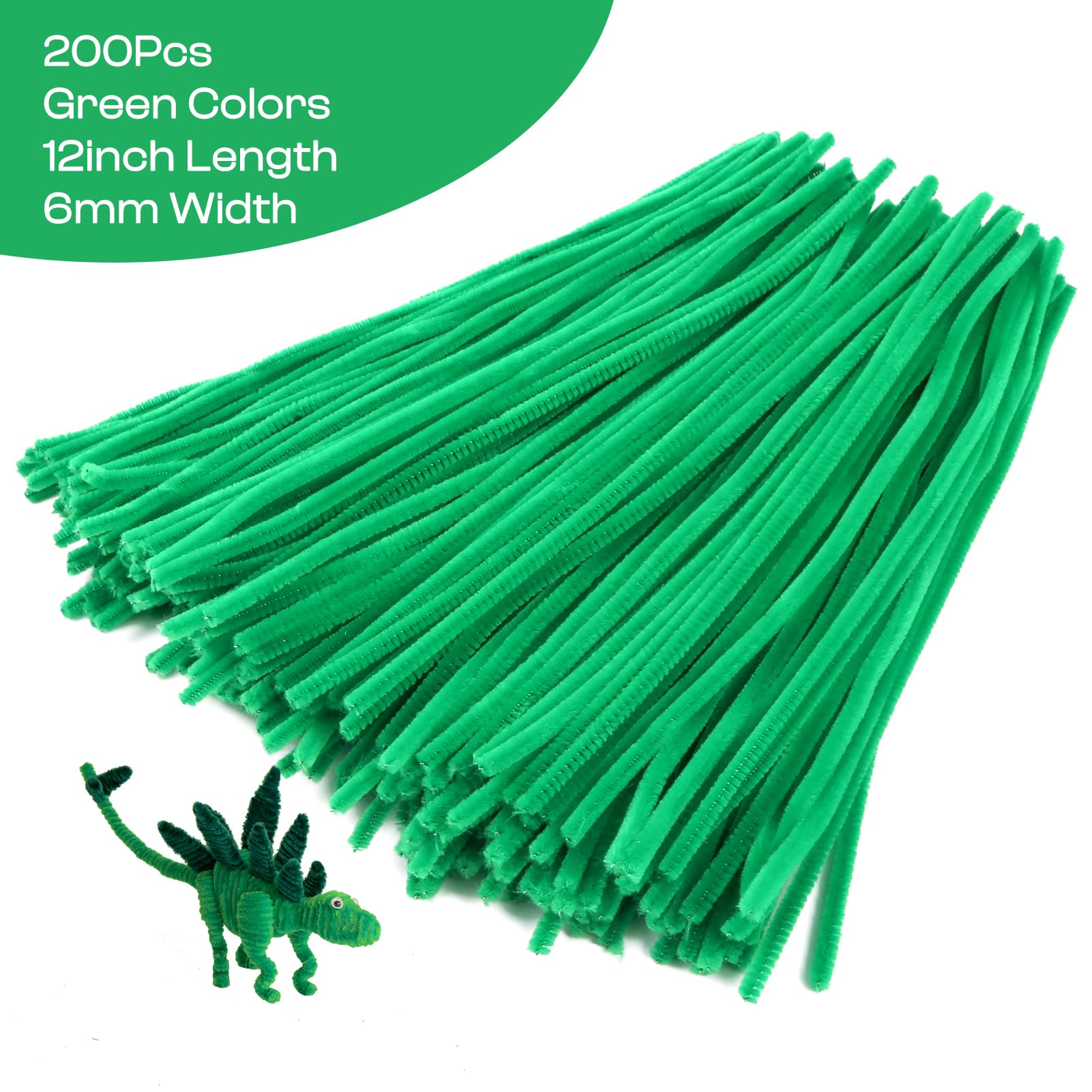 Caydo 200 Pieces Green Pipe Cleaners Craft Chenille Stems for Kids DIY Art Craft Projects Christmas Decorations(6 mm x 12 inch)
