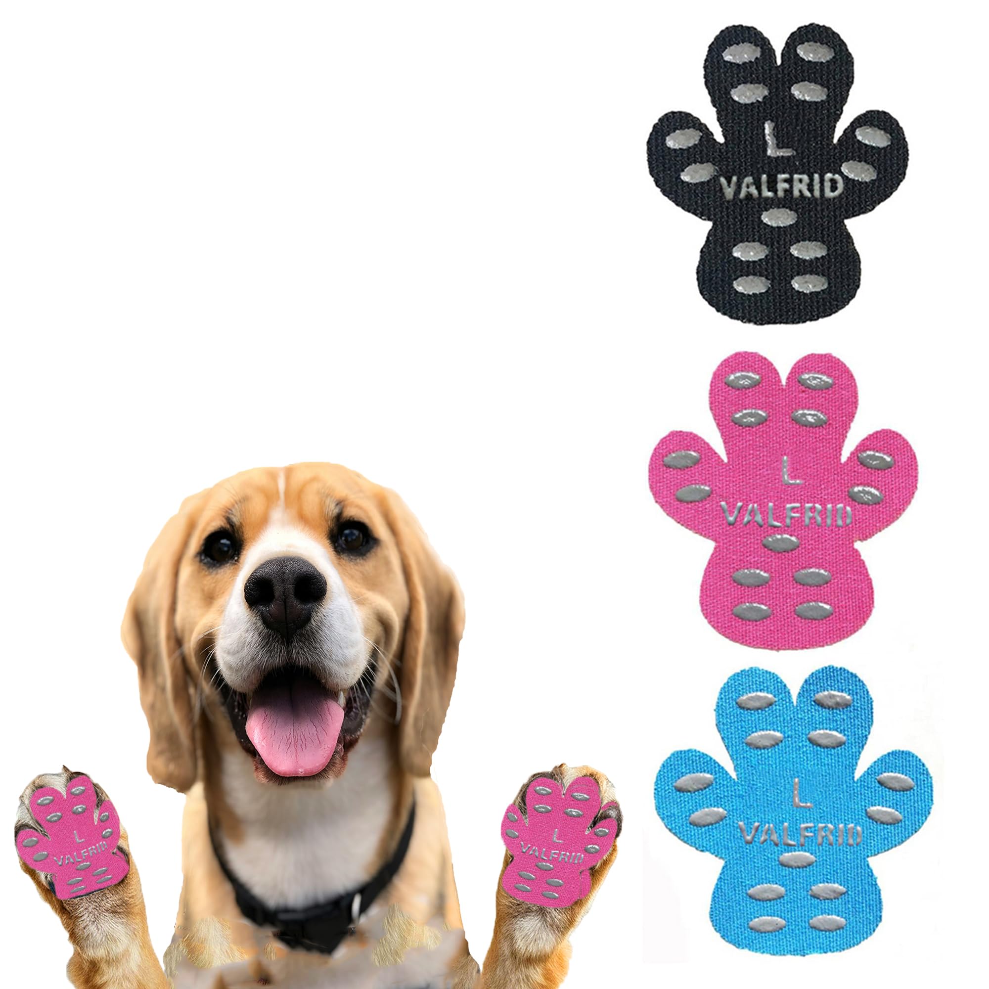 Photo 1 of VALFRID Dog Paw Protector Pads,15 Sets-60 Pads Anti-Slip Grips for Hardwood Floors,Best for Hot Pavement,Strong Self-Adhesive Traction Stickers for Senior Dog Essentials Multicolor L