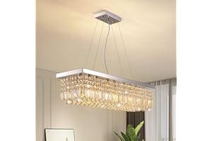 7PM Rectangle K9 Crystal Chandelier Modern Rectangular Pendant Light Fixture for Dining Room Kitchen Island Chrome L40 x W10 x H10
