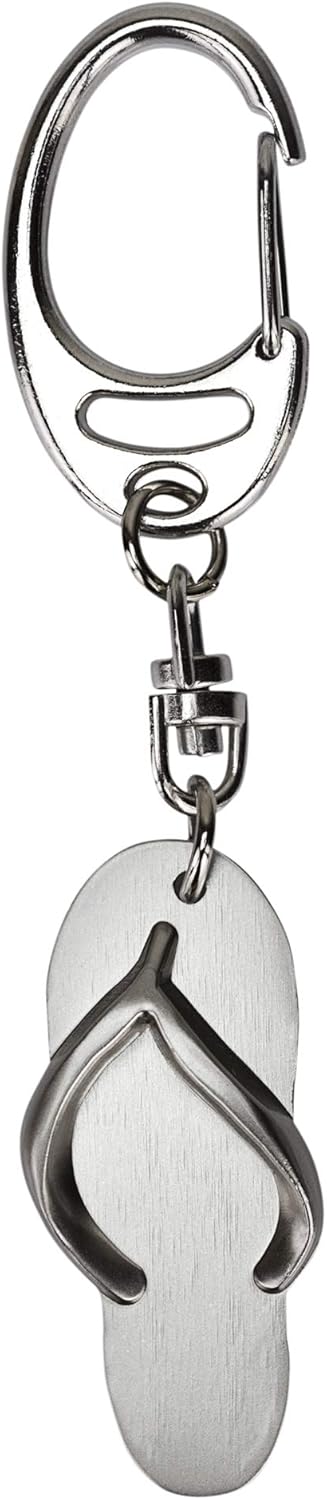 Travel Safely flip flop metal keyring in a smart organza pouch with printed gift tag, Silver - Image 4