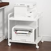 Heakrit 21"x15.8" Large Printer Stand with Storage, 2-Tier Under Desk Printer Table, Rolling Printer Cart with Lockable Wheels for Home, Office (White)