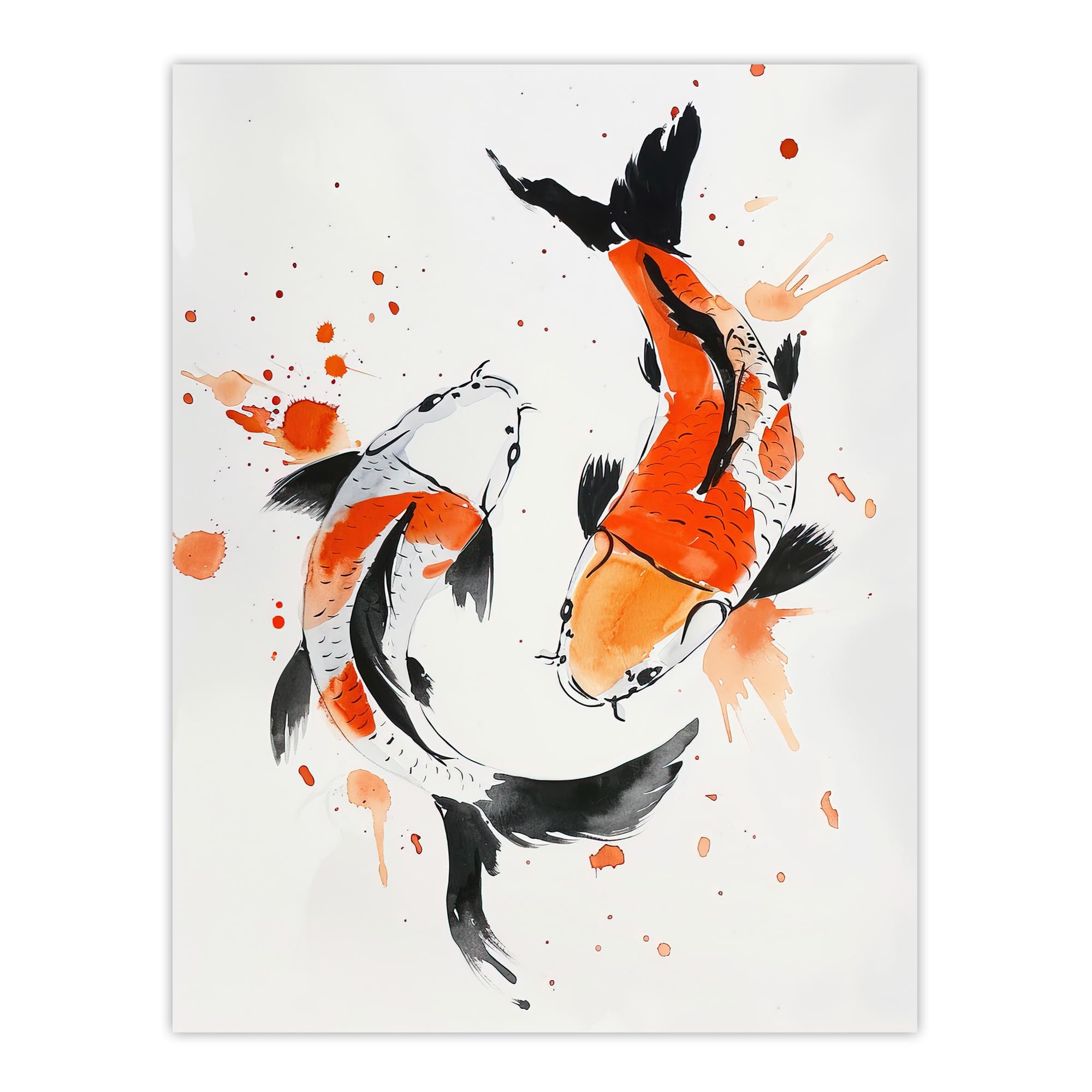 Artery8 Two Koi Carp Fish Orange Black Watercolour Living Room Extra Large XL Wall Art Poster Print