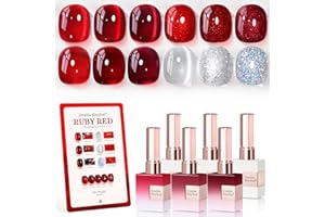 Double Rhythm 6 Pcs 15 ML Gel Polish Set Same Color Same Bottle Soak Off Gel Polish Kit Nail Art Manicure Salon DIY at Home for Women (Jelly Burgundy Red Glitter Silver -T6-56)