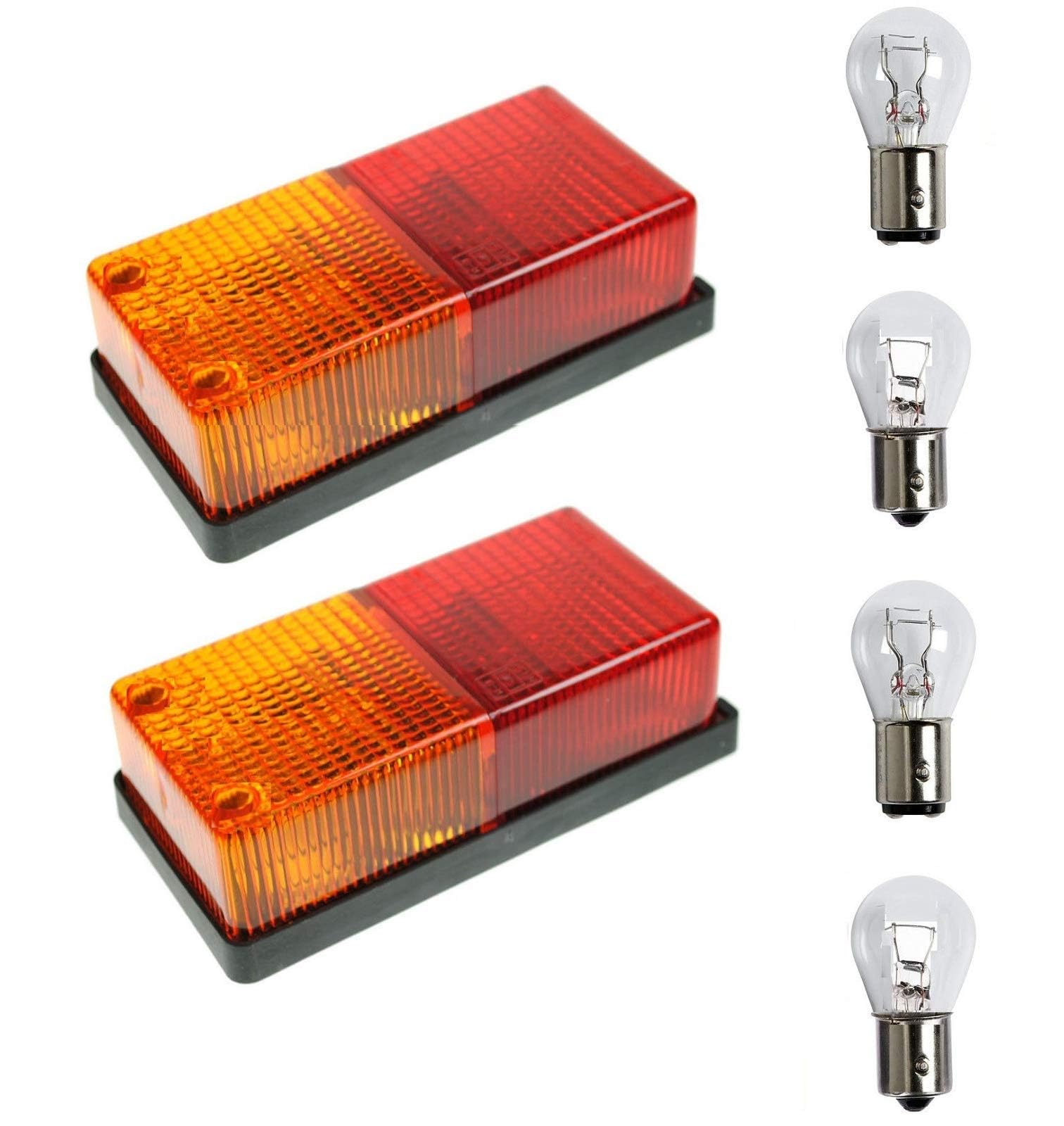ASCIndustries 2x Oblong Rear Tail Lights - 4 Function - Complete with Bulbs - For Trailer, Trailer Light Board, Caravan, Horse Box Etc