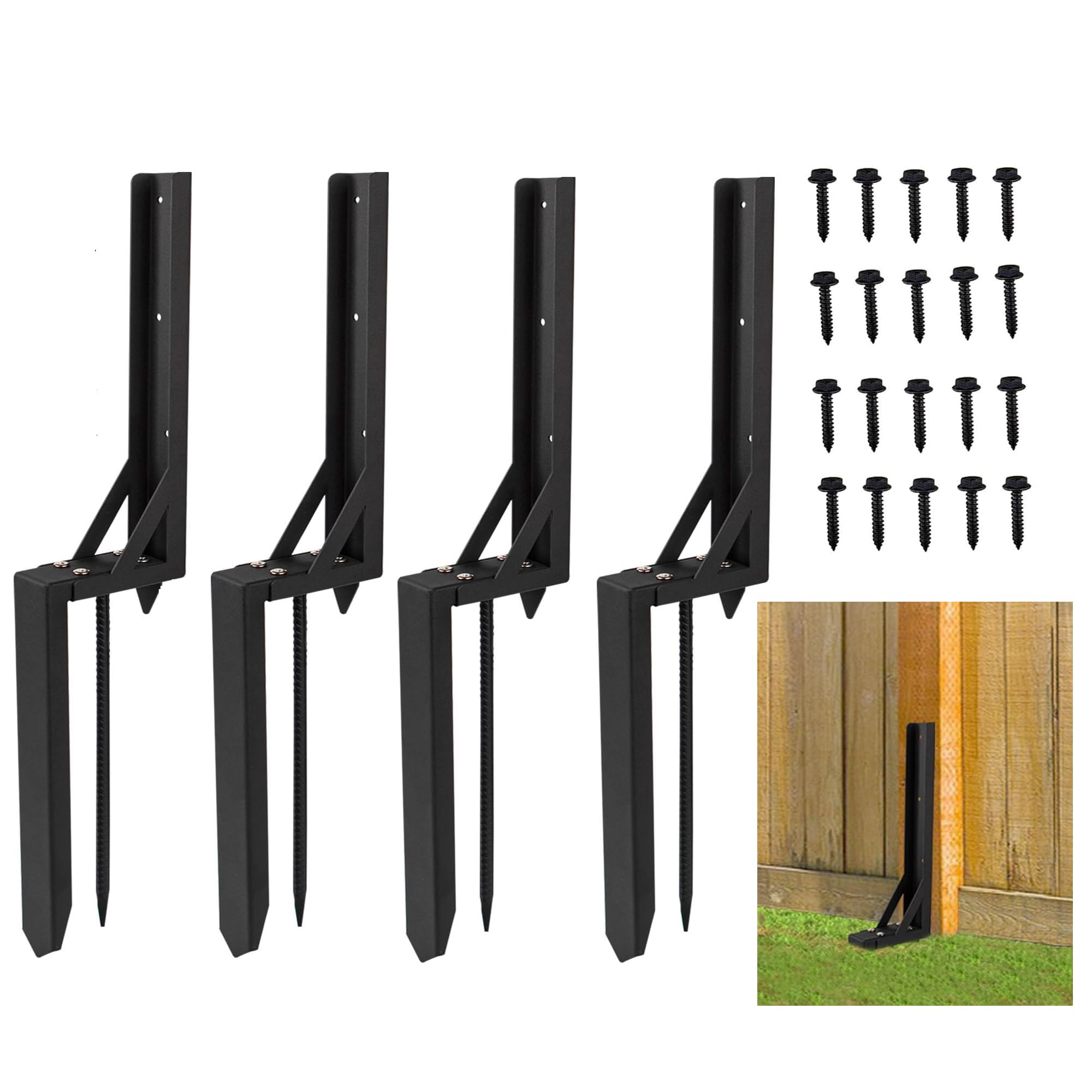 VANROUG 4 Pcs Fence Repair Kit - Heavy Duty Fixer Anchor Ground Spike, Support Stake for Repairing Damaged Fence Posts or Mailbox