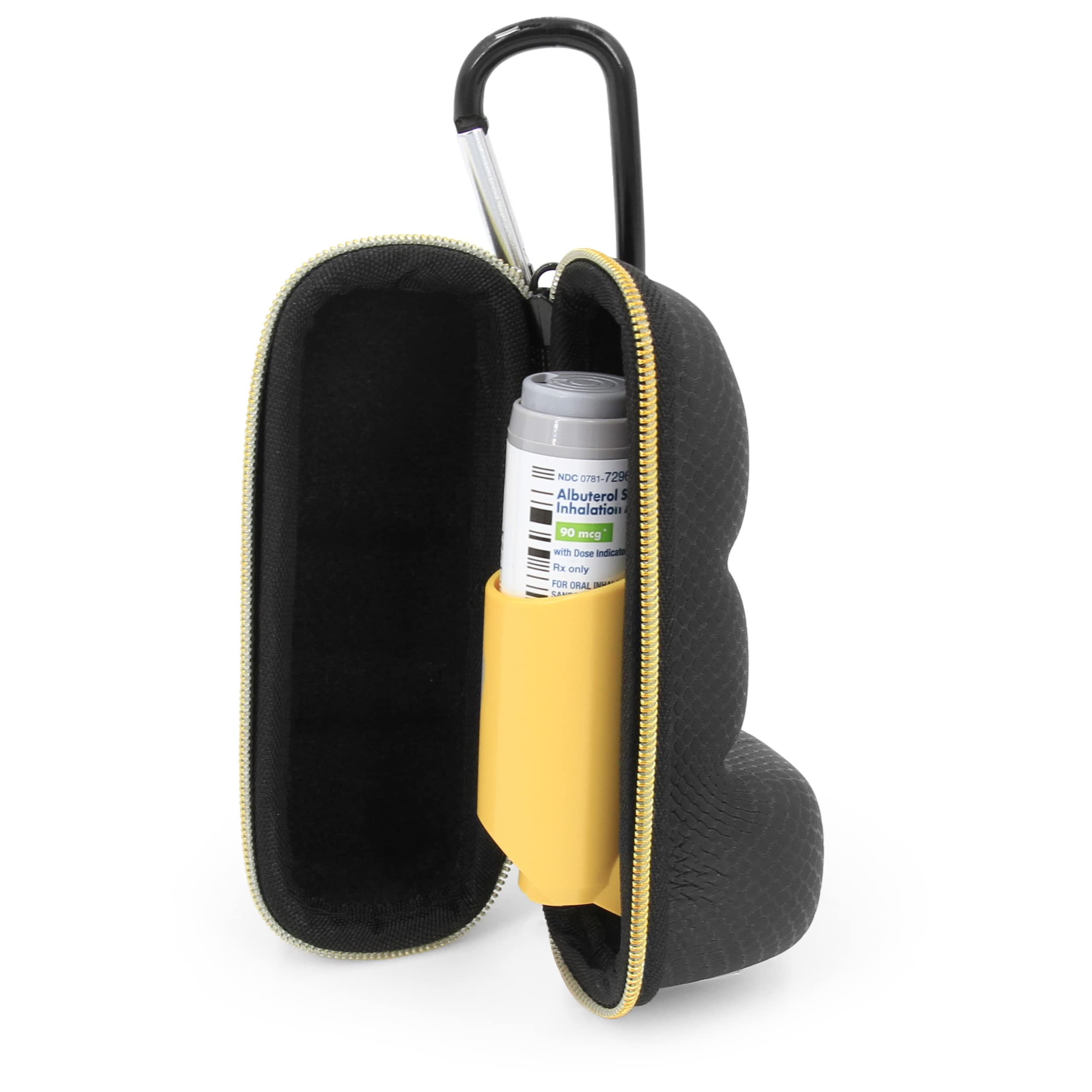 CASEMATIX Asthma Inhaler Case with Lanyard and Clip On Keychain Carabiner, Inhaler Holder Extended to Fit Standard Rescue and New Albuterol Inhaler Devices up to 4 Inches - Includes Asthma Case Only