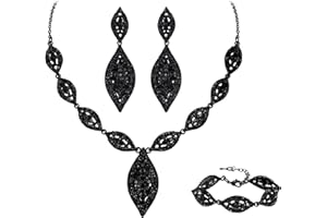 Flyonce Wedding Jewelry Set Rhinestone Crystal Bridal Leaf Necklace Drop Dangle Chandelier Earrings Sets for Women