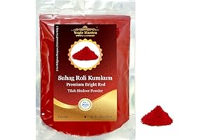 Yogic Mantra Kumkum Powder (100g Resealable Pouch) Bright Red Color Suhag Roli Sindoor Ceremonial Mark Lal Sindur Laxmi Devi Hindu Pooja Bridal Tilak Suhag Tikka Indian Rakhi Puja Religious Ceremony
