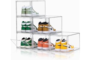 CKHXR 6 Pack X-Large Acrylic Clear Shoe Boxes,Professional Boot and Hat Display Case Organizer,Purse Organizer for Closet,360° Clear Plastic Stackable Sneaker Storage for Sneakerhead,Fits US Size 14.5