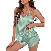 EKOUAER Silky Pajama Set for Women V-Neck Satin Camisole Lingerie Sets Party Loungewear Sleepwear