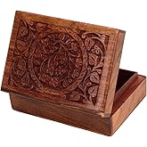 Ajuny Hand-Carved Wooden Jewelry Keepsake Box, Tree of Life Trinket Chest, Handmade Wood Storage Organizer – Unique Gift for Women, 7x5 inch